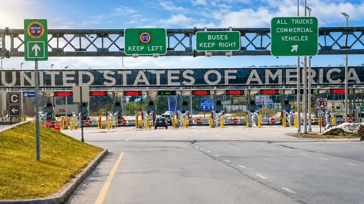 Kontrollstelle an einem Grenzübergang zwischen den USA und Kanada